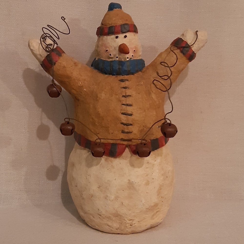 Primitive Snowman Holding Bells